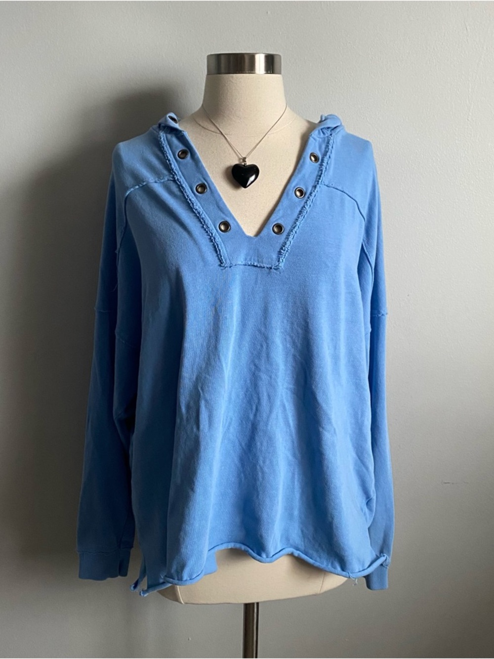Aerie Preppy blue distressed lace up oversized hoodie